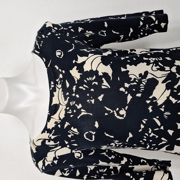 J.Crew Collection Black Ivory Preppy Lightweight Floral Knit Dress Size L - Picture 2 of 11